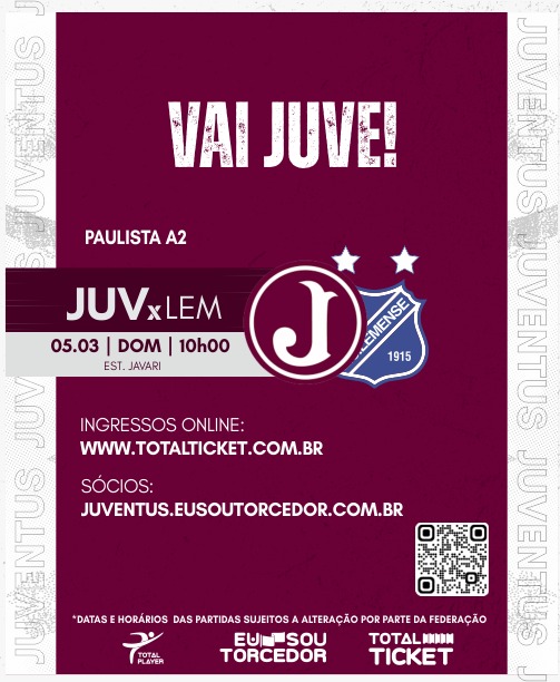 Ingressos Juventus X Lemense – 14ª rodada do Paulista A2 2023